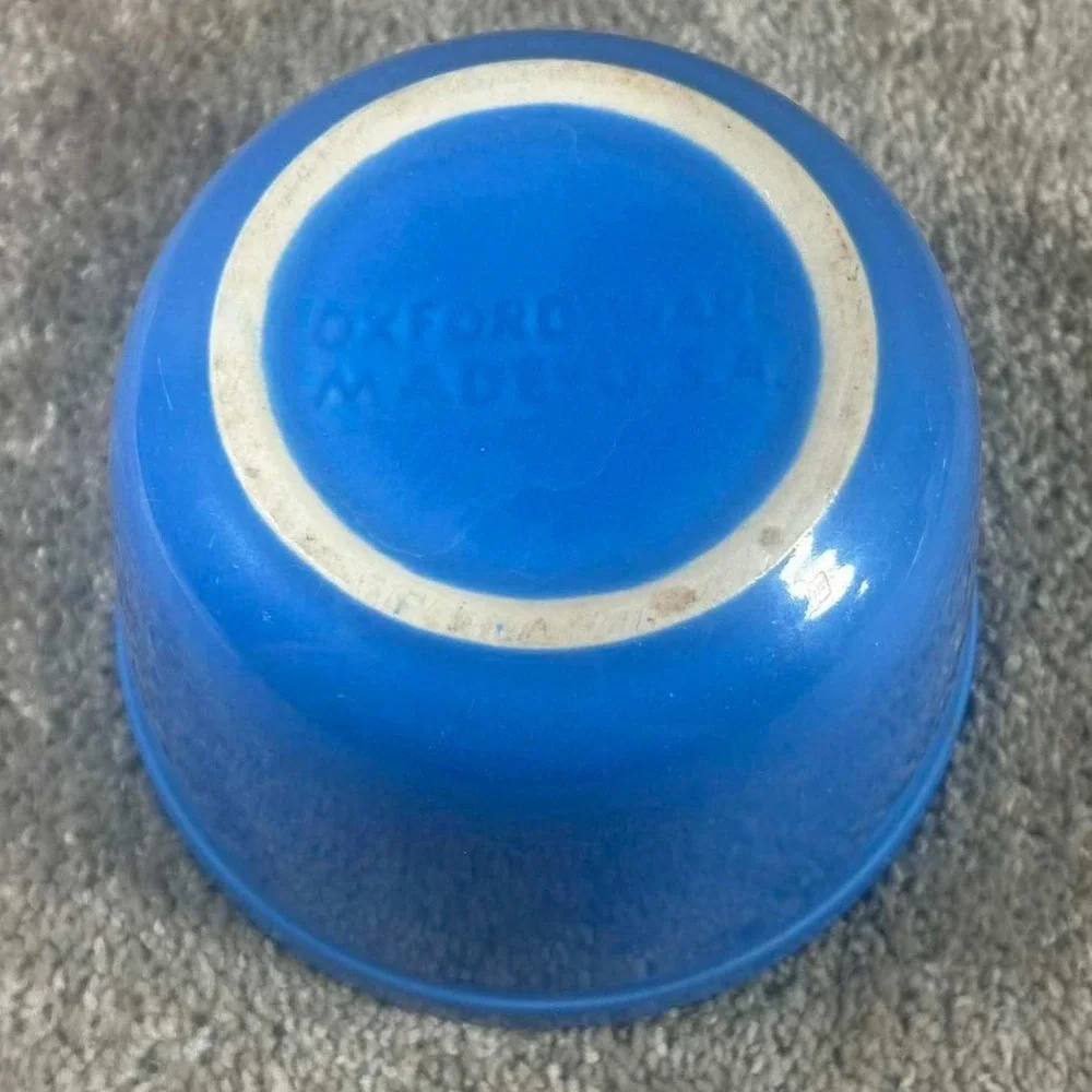 Oxford Ware Custard Cup Blue Ceramic Ramekin Bowl Made in USA 4.5